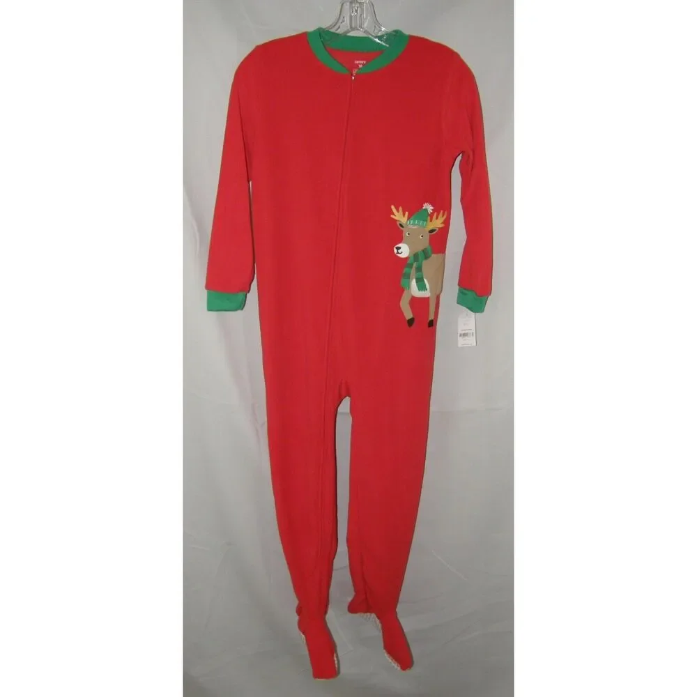 NEW Unisex Sz 10 Footed Soft Fleece Christmas Holiday Reindeer Sleeper CARTERS